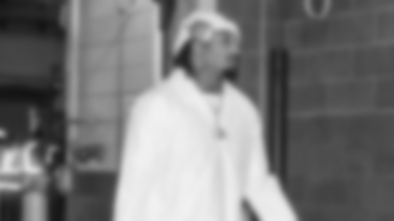 Seahawks linebacker Trevis Gipson (50) arrives at MetLife Stadium for the Week 13 matchup against the New York Jets on Sunday, December 1, 2024.