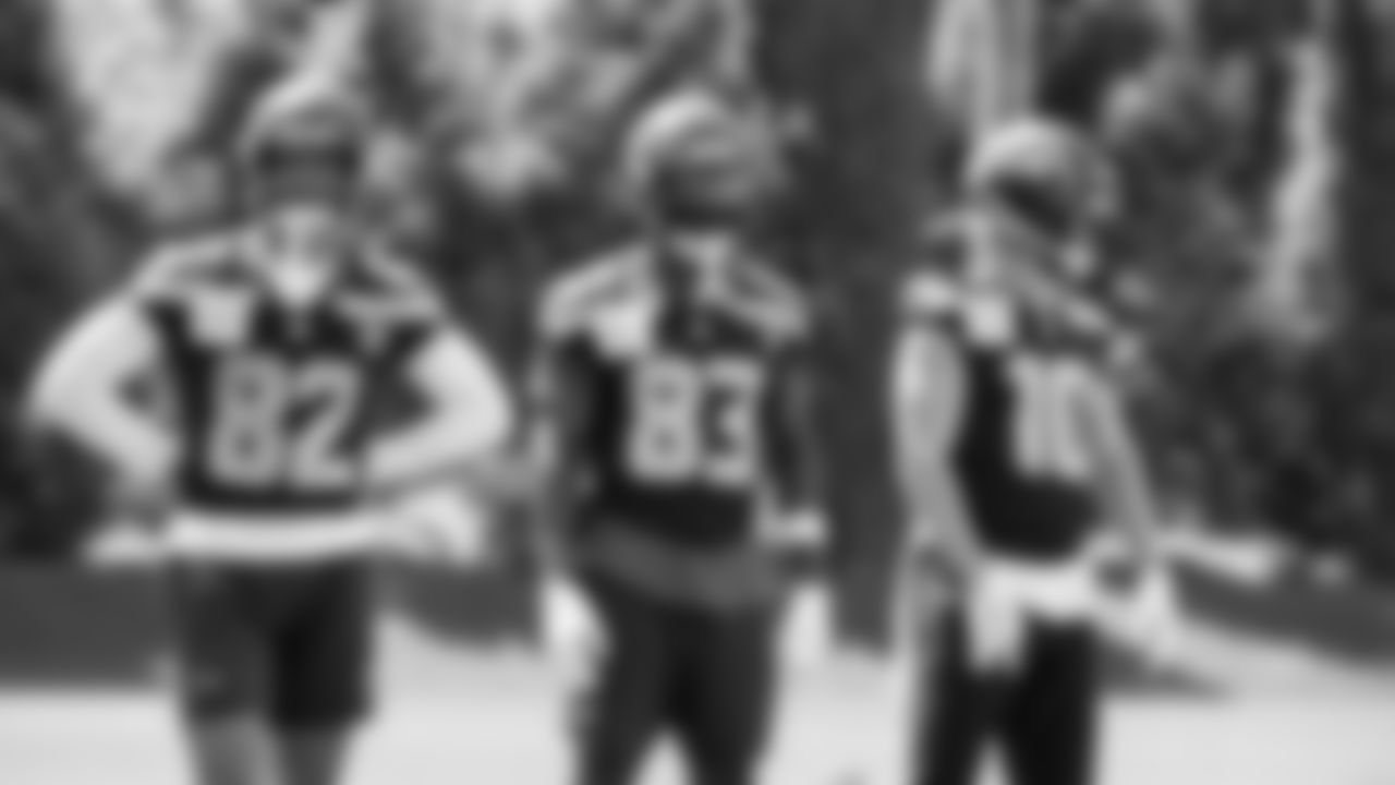 Seahawks wide receiver Cody White (82), wide receiver Dareke Young (83) and wide receiver Cooper Kupp (10) participated in a workout on day one of OTAs on Tuesday, May 27, 2025 at the Virginia Mason Athletic Center.