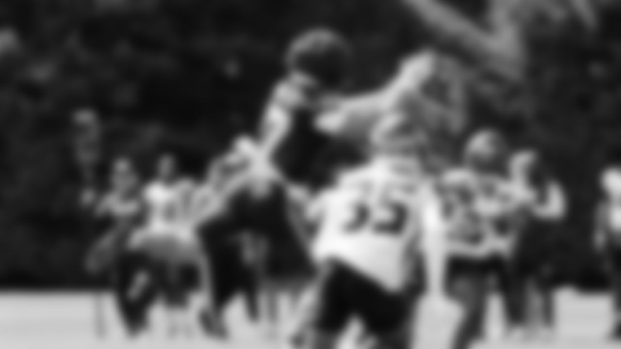 Seahawks wide receiver John Rhys Plumlee (17) practiced on day four of training camp on July 26, 2025 at the Virginia Mason Athletic Center.