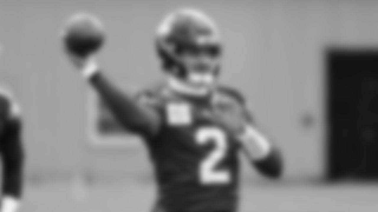 Seahawks quarterback Drew Lock (2) practiced on Wednesday, January 1, 2026 at the Virginia Mason Athletic Center.