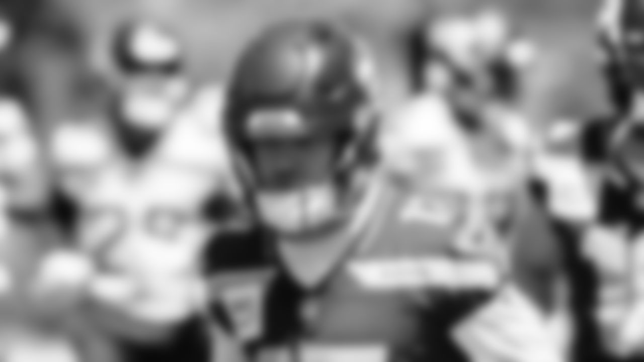 Seahawks wide receiver John Rhys Plumlee (17) participated in a workout on day three of OTAs on Friday, May 30, 2025 at the Virginia Mason Athletic Center.