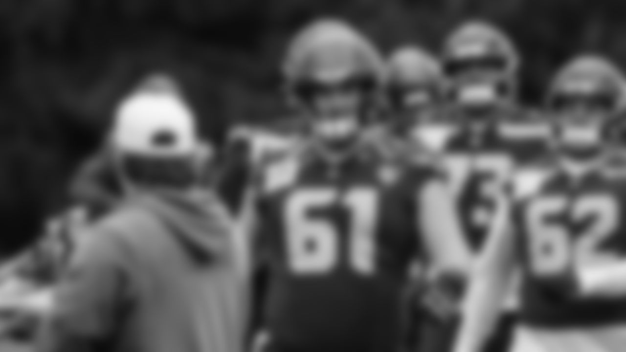 Seahawks center Jalen Sundell (61) practiced on Thursday, January 15, 2026 at the Virginia Mason Athletic Center.