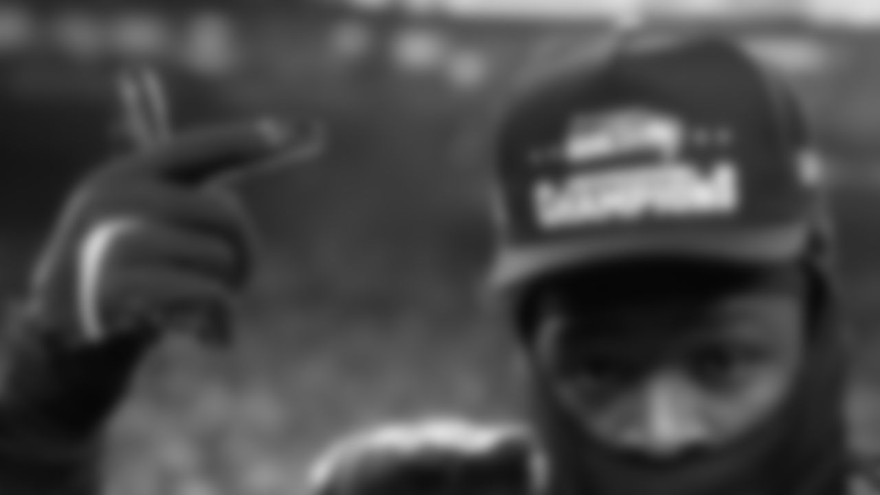 Seattle Seahawks linebacker Tyrice Knight celebrates after the NFC Championship NFL football game against the Los Angeles Rams, Sunday, Jan. 25, 2026, in Seattle. (AP Photo/Stephen Brashear)