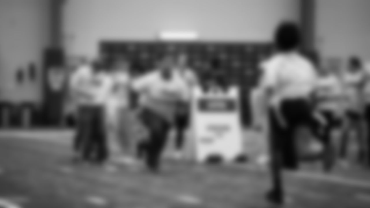 The Seahawks Women's Association packed girls flag kits and hosted a free girls flag football camp at the Seahawks training facility on Saturday, November 8, 2025.