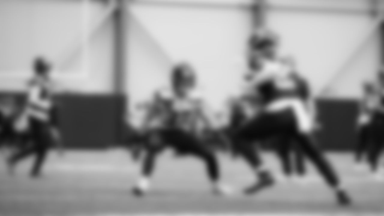 Seahawks safety Maxen Hook (37) and wide receiver Cody White (82) practiced on Thursday, November 6, 2025 at the Virginia Mason Athletic Center.