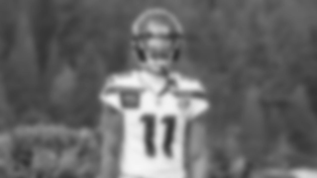 Seahawks wide receiver Jaxon Smith-Njigba (11) practiced on Thursday, October 9, 2025 at the Virginia Mason Athletic Center.