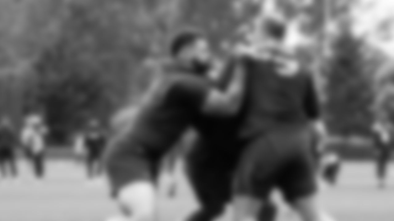 Seahawks tackle Abraham Lucas (72) participated in a workout on May 21, 2025 at the Virginia Mason Athletic Center.