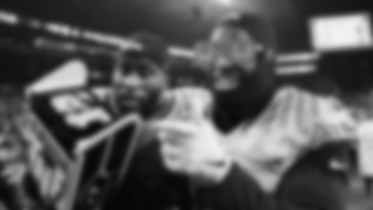 The Seahawks celebrated the 38-37 overtime-win vs. the L.A. Rams in Week 16.