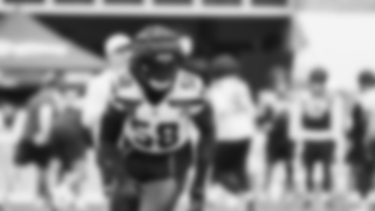 Seahawks linebacker Derick Hall (58) practiced on day four of training camp on July 26, 2025 at the Virginia Mason Athletic Center.