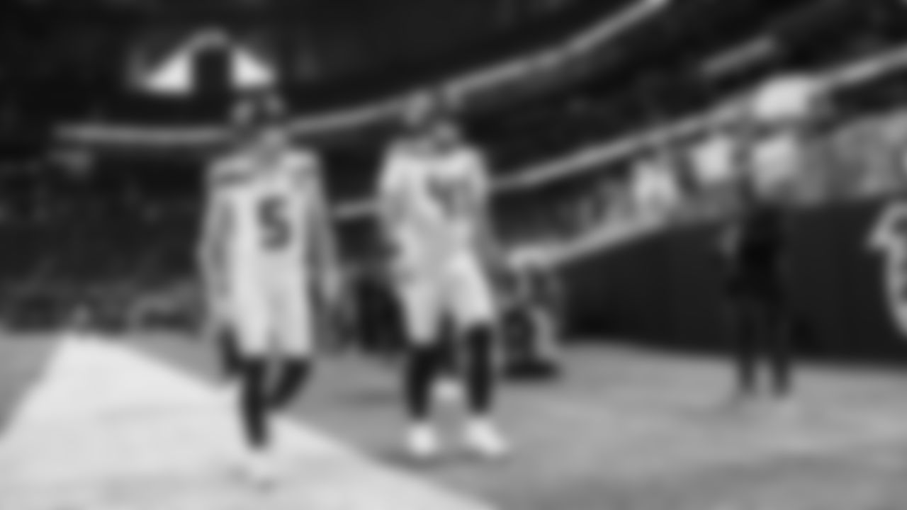 Seahawks kicker Jason Myers (5) and Seahawks long snapper Chris Stoll (41) warm up at Mercedes-Benz Stadium for the Week 14 matchup vs. the Atlanta Falcons.