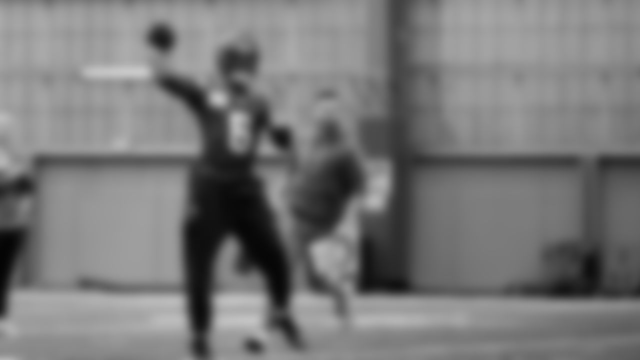 Seahawks quarterback Jalen Milroe (6) practiced on Friday, November 14, 2025 at the Virginia Mason Athletic Center.