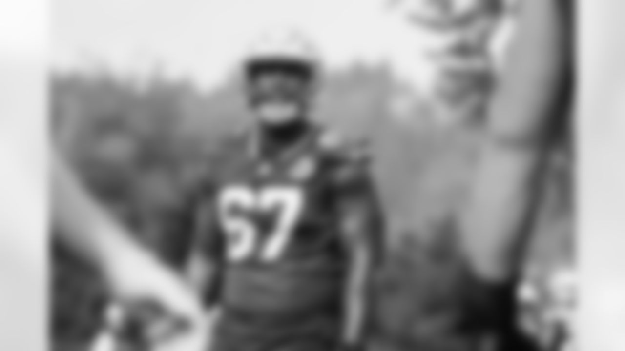 Seahawks tackle Charles Cross (67) practiced on Friday, October 3, 2025 at the Virginia Mason Athletic Center.