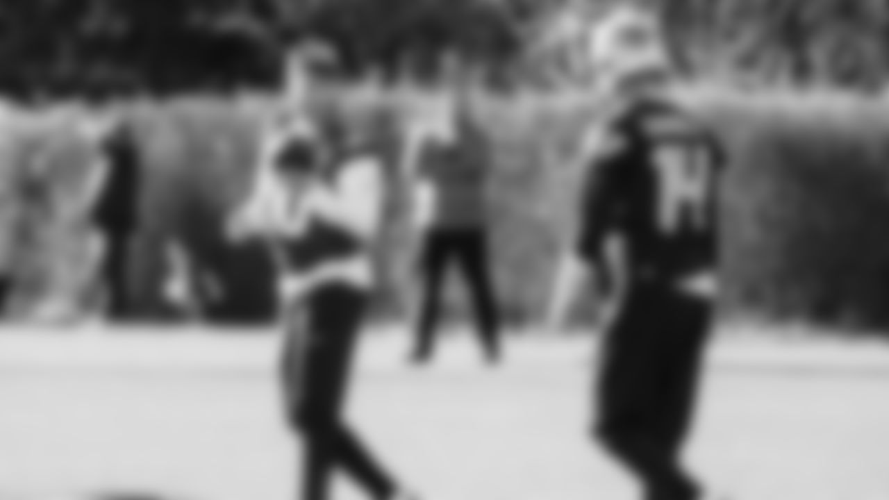 Seahawks wide receiver Cooper Kupp (10) and quarterback Sam Darnold (14) practiced on Friday, November 28, 2025 at the Virginia Mason Athletic Center.