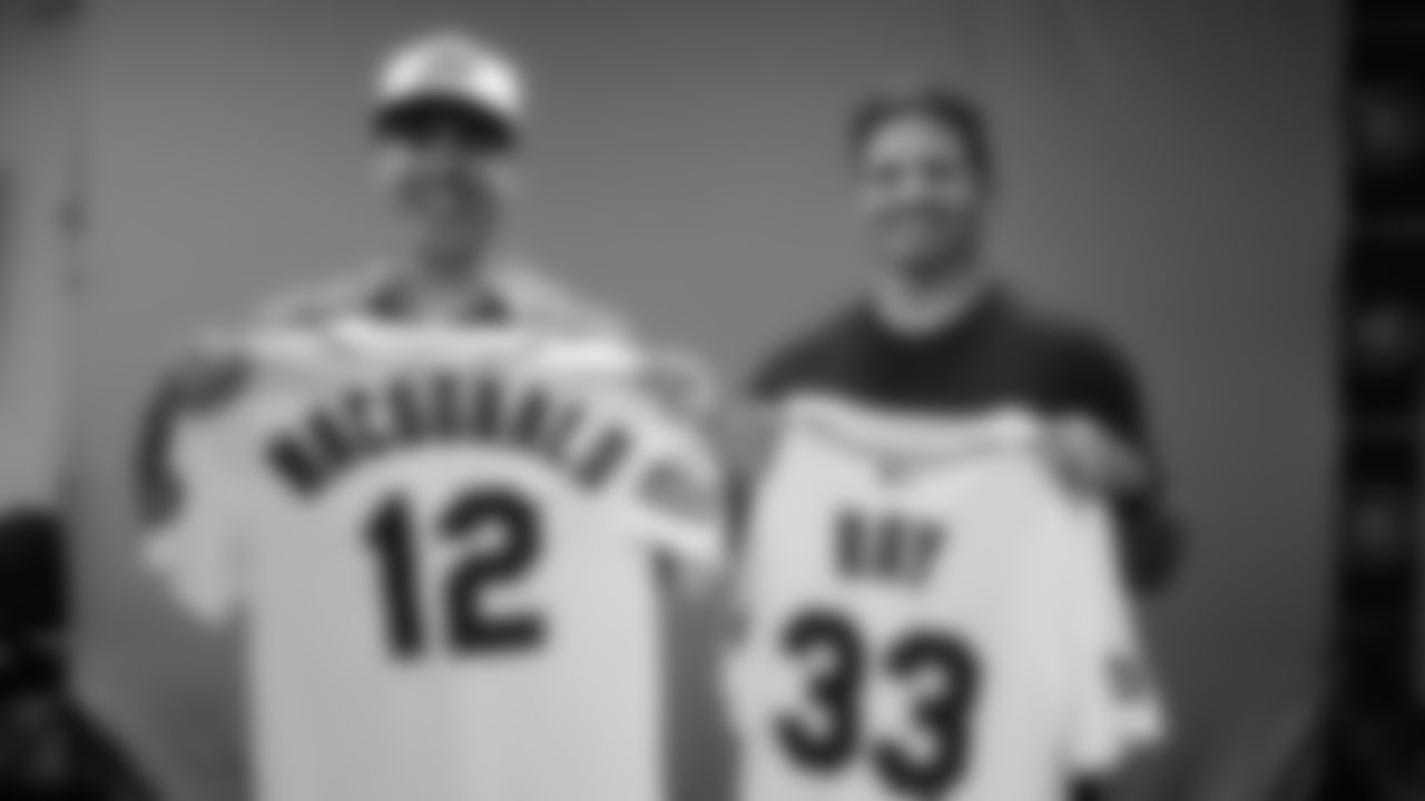 Seahawks head coach Mike Macdonald was joined by comedian Adam Ray as they tossed out the first pitch for the Mariners vs. Yankees game on May 12, 2025 at T-Mobile Park.