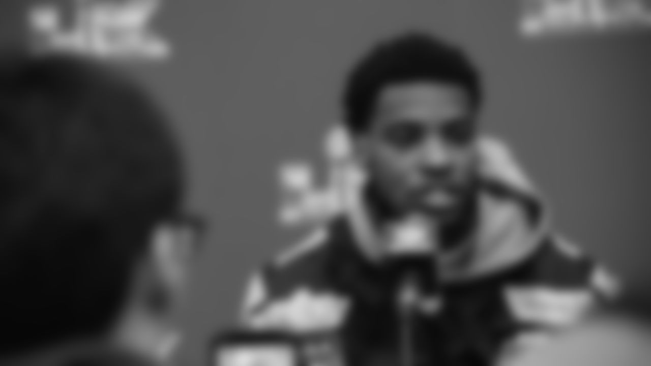 Seahawks cornerback Devon Witherspoon (21) at day two of press conference Media Availability on February 4, 2026.