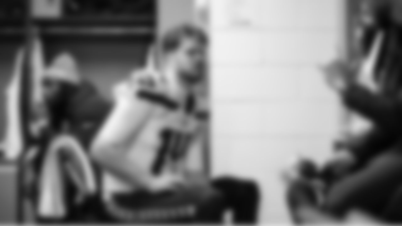 Quarterback Sam Darnold in the locker room before the game.