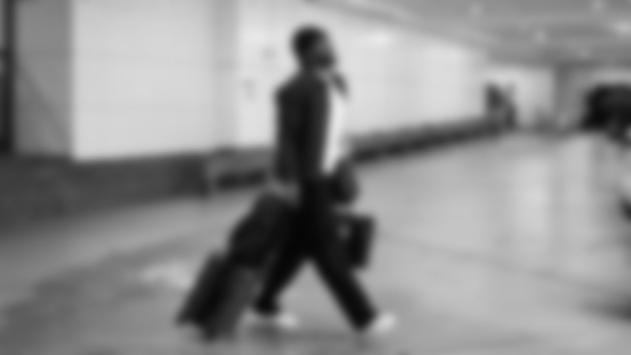 Seahawks linebacker Boye Mafe (53) departed the team hotel for the Week 14 matchup vs. the Atlanta Falcons.