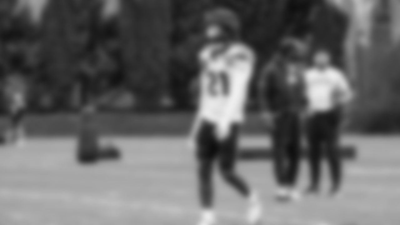 Seahawks cornerback Devon Witherspoon (21) practiced on Tuesday, January 13, 2026 at the Virginia Mason Athletic Center.