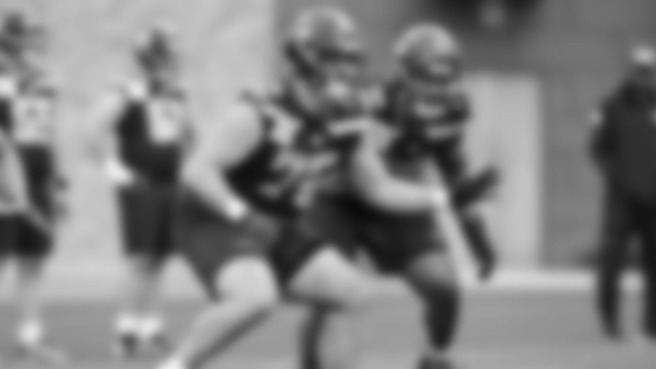 Guard Grey Zabel (76) practiced on day two of rookie minicamp on May 3, 2025 at the Virginia Mason Athletic Center.