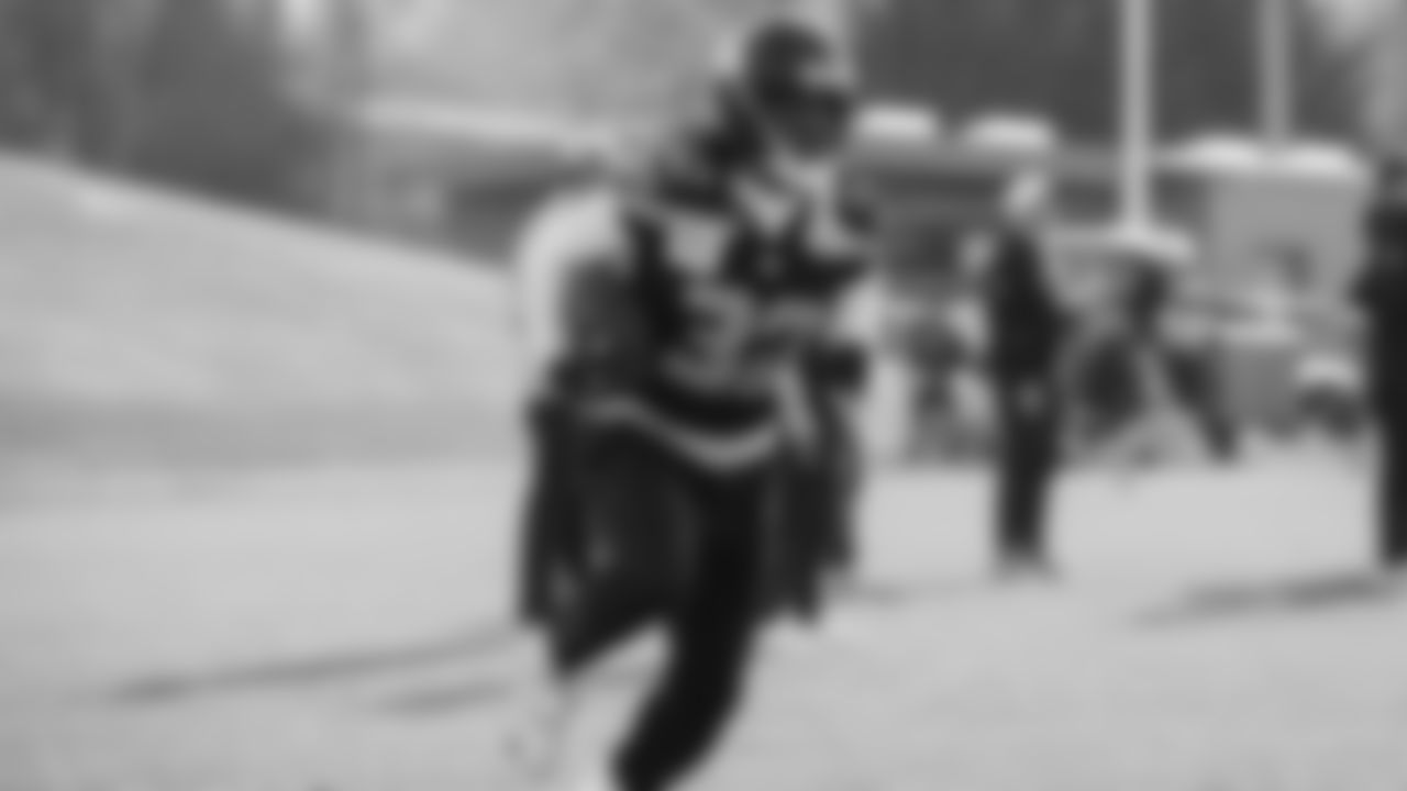 Seahawks running back Velus Jones Jr. (32) practiced on Thursday, January 22, 2026 at the Virginia Mason Athletic Center.