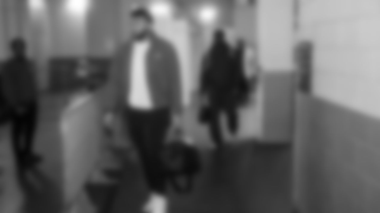 Seahawks defensive end Mike Morris (94) arrived at Mercedes-Benz Stadium for the Week 14 matchup vs. the Atlanta Falcons.