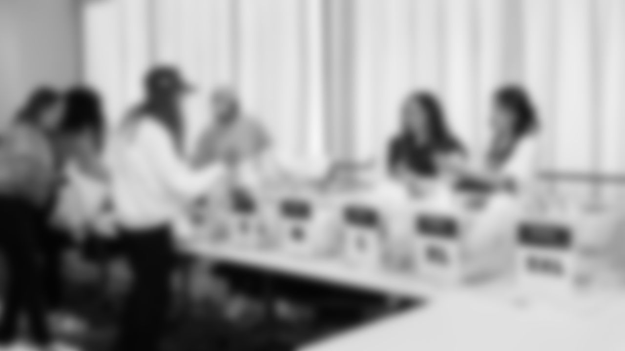 The Seahawks Women's Association packed girls flag kits and hosted a free girls flag football camp at the Seahawks training facility on Saturday, November 8, 2025.