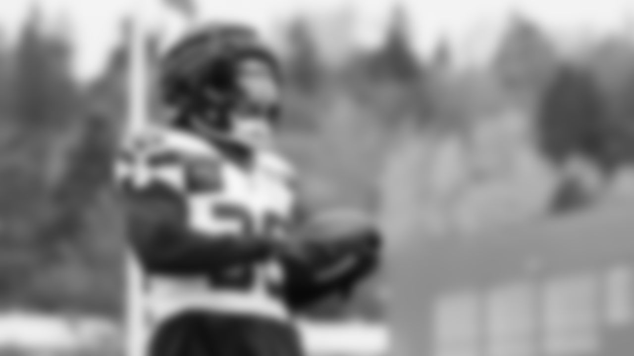 Seahawks running back Cam Akers (30) practiced on Wednesday, December 3, 2025 at the Virginia Mason Athletic Center.