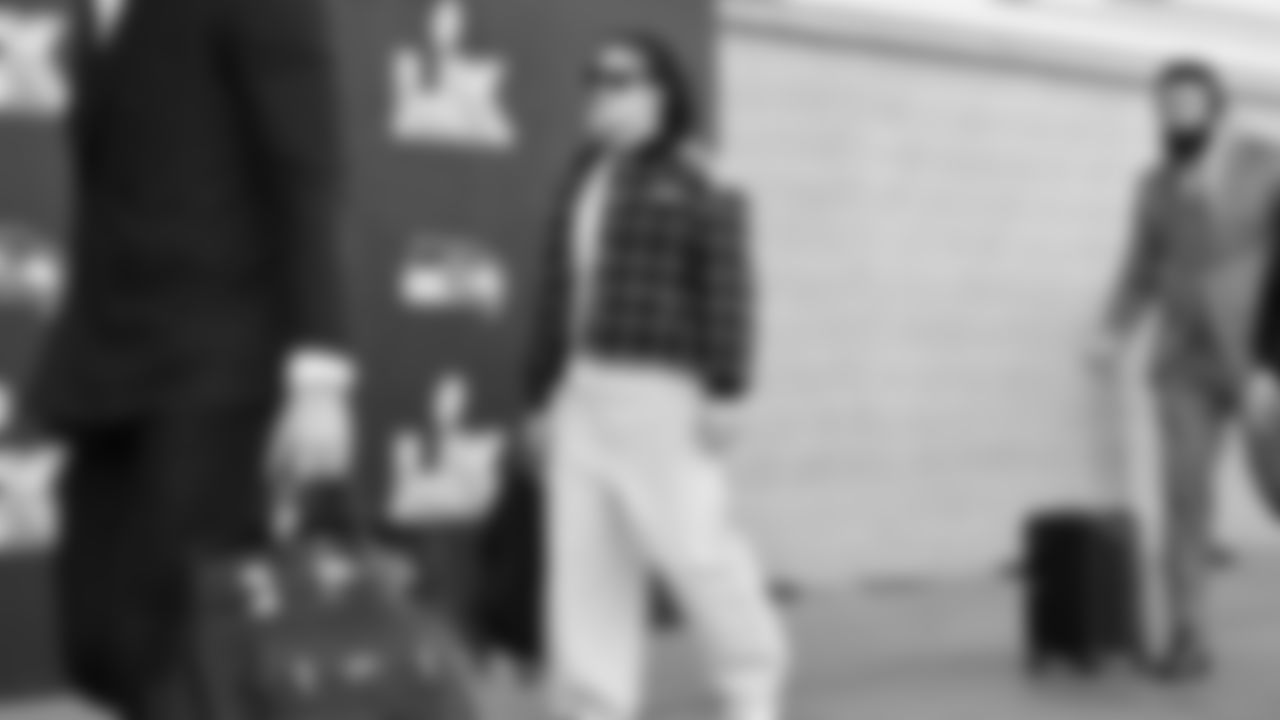 Seahawks linebacker Drake Thomas (42) arrived at Levi's Stadium for the Super Bowl LX matchup vs. the New England Patriots on Sunday, February 8, 2026.