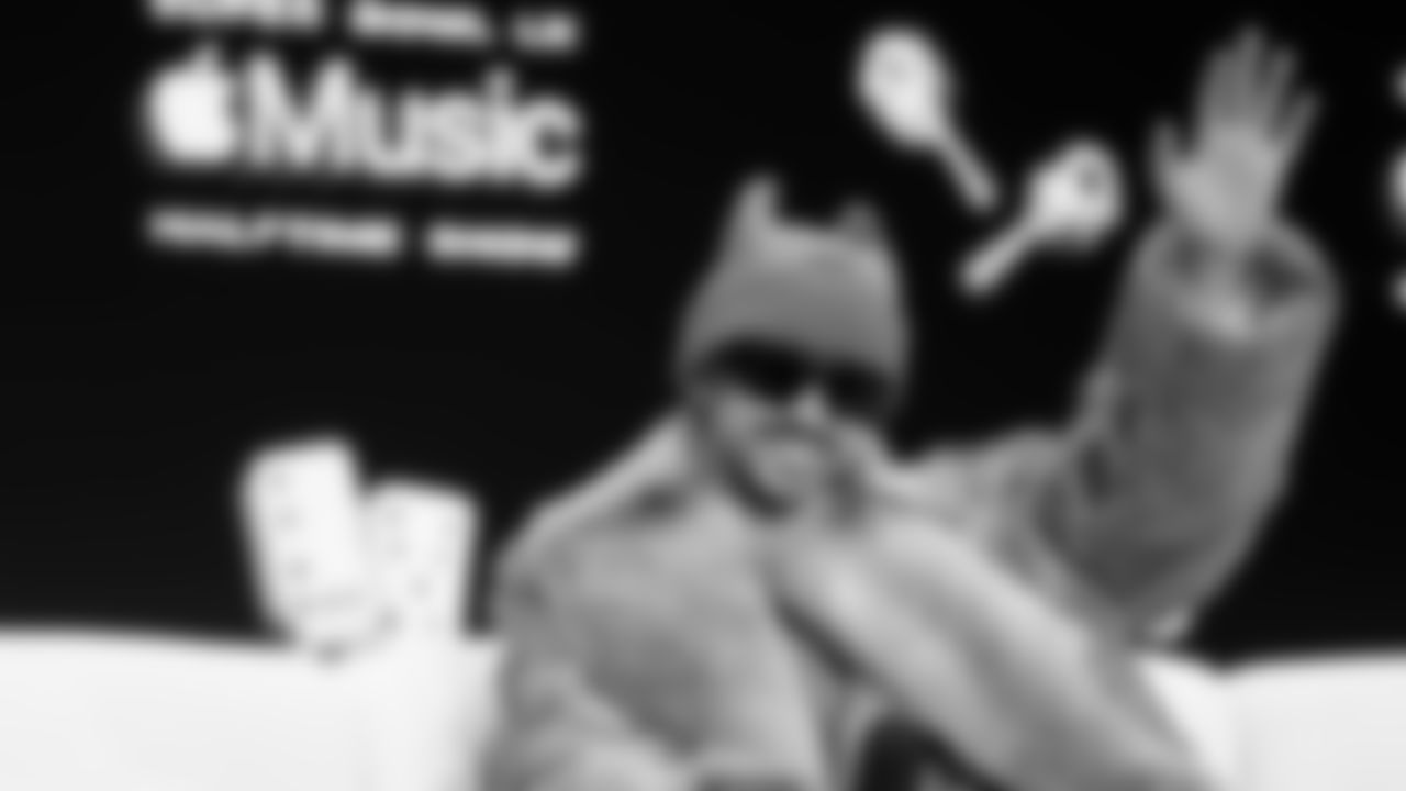 Bad Bunny speaks to the media at the Apple Music Halftime Show press conference ahead of the Super Bowl 60 football game on Thursday, February 5, 2026 in San Francisco. (Logan Bowles/NFL)