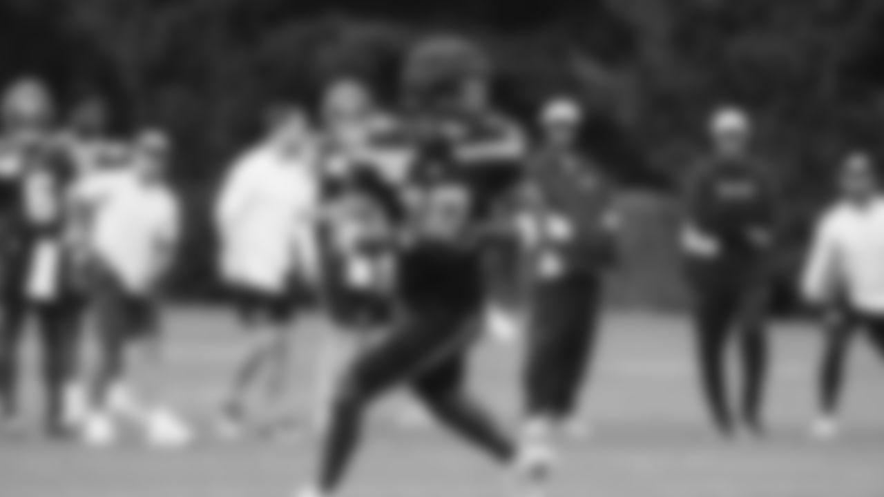 Seahawks tight end Elijah Arroyo (18) practiced on August 4, 2025 at the Virginia Mason Athletic Center.