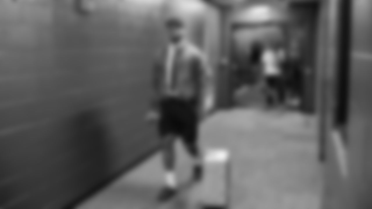 Seahawks tight end Elijah Arroyo (18) arrived at Northwest Stadium for the Sunday Night Football matchup at the Washington Commanders in Week 9.