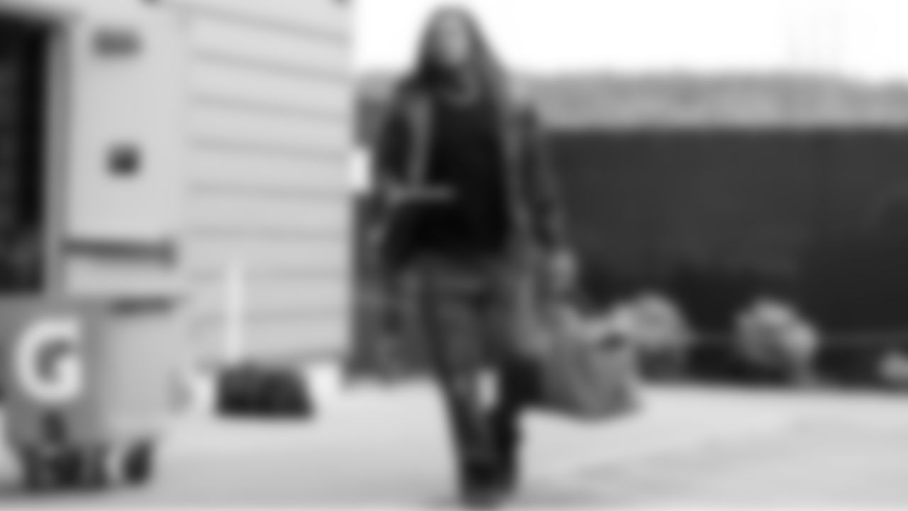 Seahawks running back Velus Jones Jr. (32) departed the Virginia Mason Athletic Center for the Week 12 trip to Nashville, Tennessee on Friday, November 21, 2025.