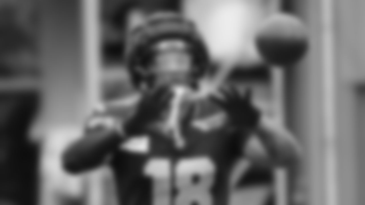 Seahawks tight end Elijah Arroyo (18) practiced on Tuesday, January 13, 2026 at the Virginia Mason Athletic Center.