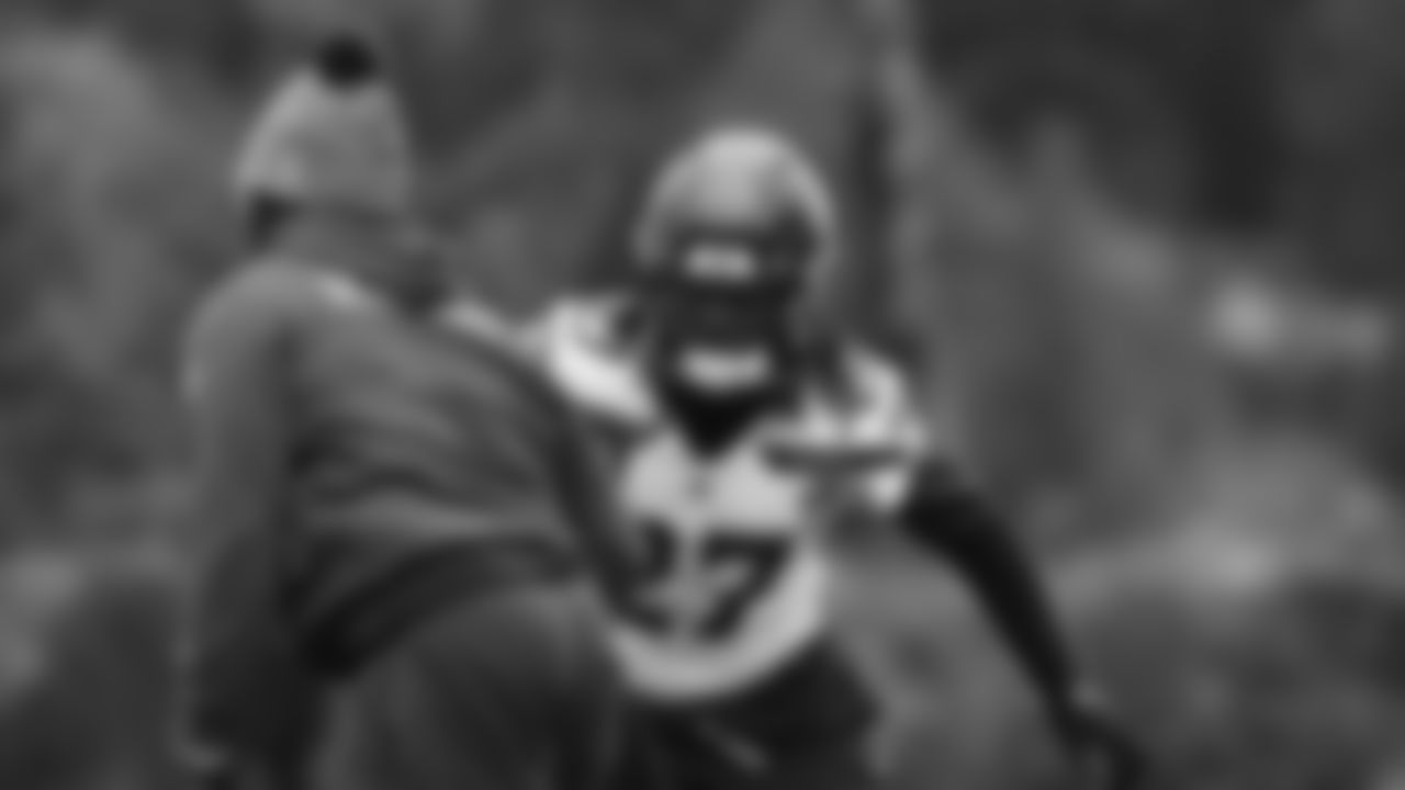 Seahawks cornerback Riq Woolen (27) practiced on Thursday, December 11, 2025 at the Virginia Mason Athletic Center.