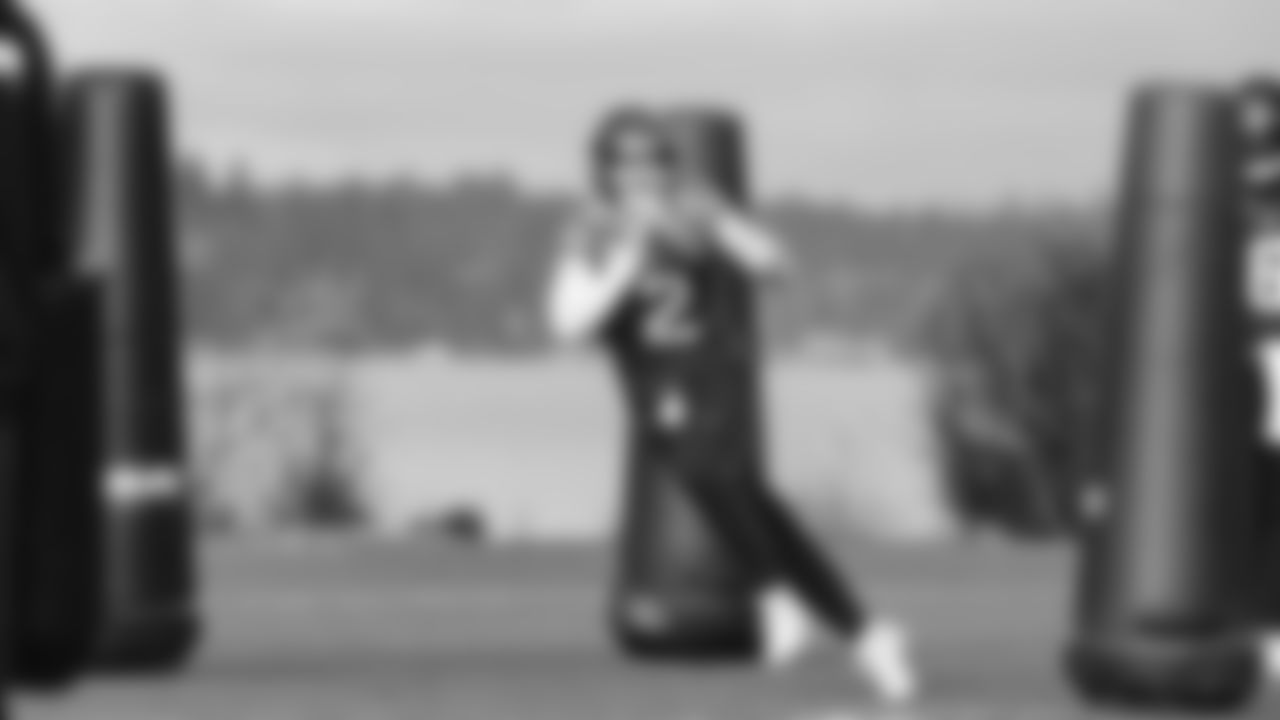 Seahawks quarterback Drew Lock (2) practiced on Wednesday, January 14, 2026 at the Virginia Mason Athletic Center.