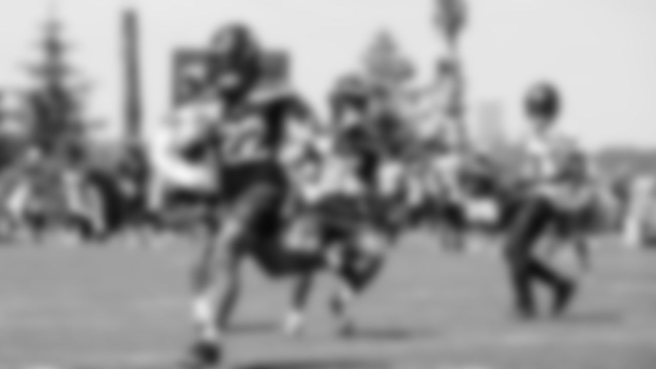 Seahawks running back Damien Martinez (22) participated in a workout on day one of minicamp on Tuesday, June 10, 2025 at the Virginia Mason Athletic Center.