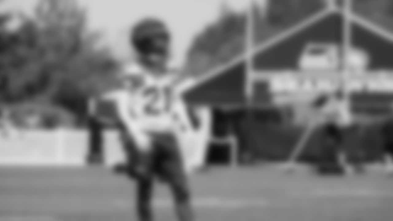 Seahawks cornerback Devon Witherspoon (21) practiced on day two of training camp on July 24, 2025 at the Virginia Mason Athletic Center.