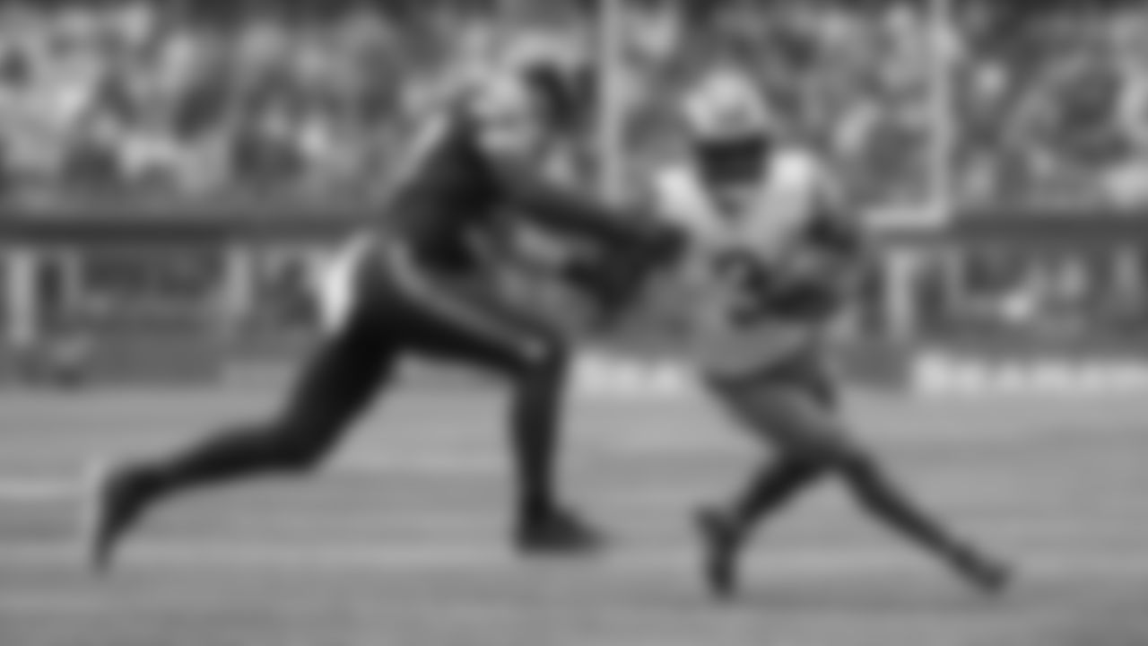 Los Angeles Rams running back Cam Akers (3) is tackled by Seattle Seahawks linebacker Cody Barton during the first half of an NFL football game Sunday, Jan. 8, 2023, in Seattle. (AP Photo/Abbie Parr)