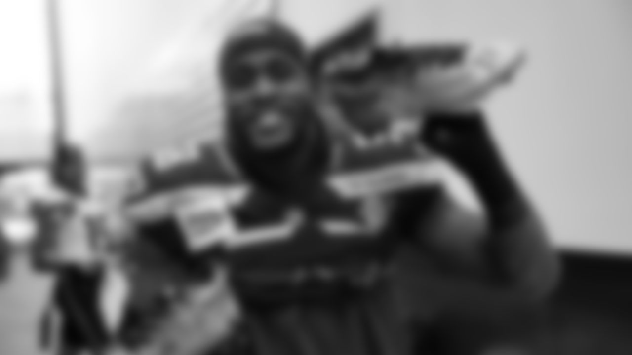 Seahawks linebacker Derick Hall (58) unboxed his My Cause My Cleats at the Virginia Mason Athletic Center.