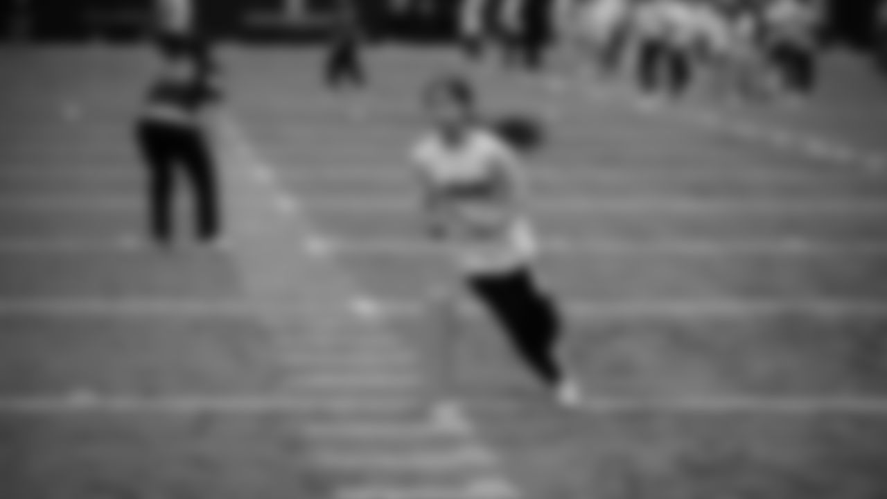 The Seahawks Women's Association packed girls flag kits and hosted a free girls flag football camp at the Seahawks training facility on Saturday, November 8, 2025.