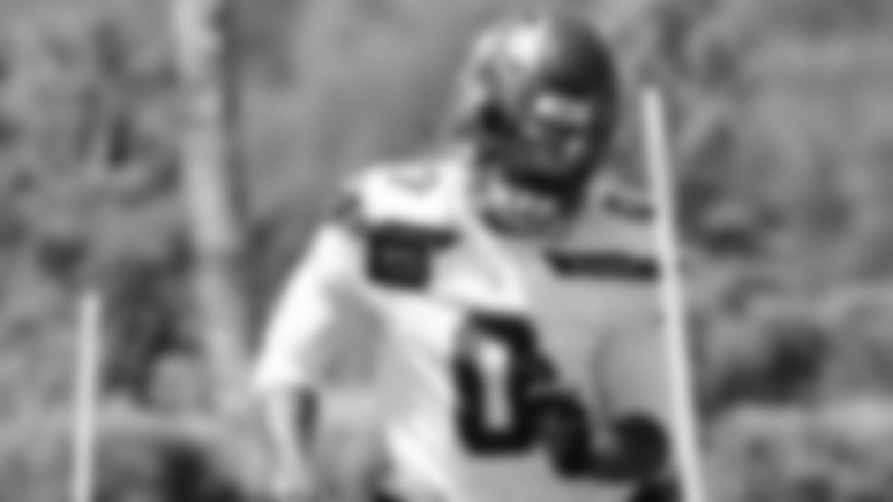 Seahawks defensive end DeMarcus Lawrence (0) participated in a workout on day three of OTAs on Friday, May 30, 2025 at the Virginia Mason Athletic Center.