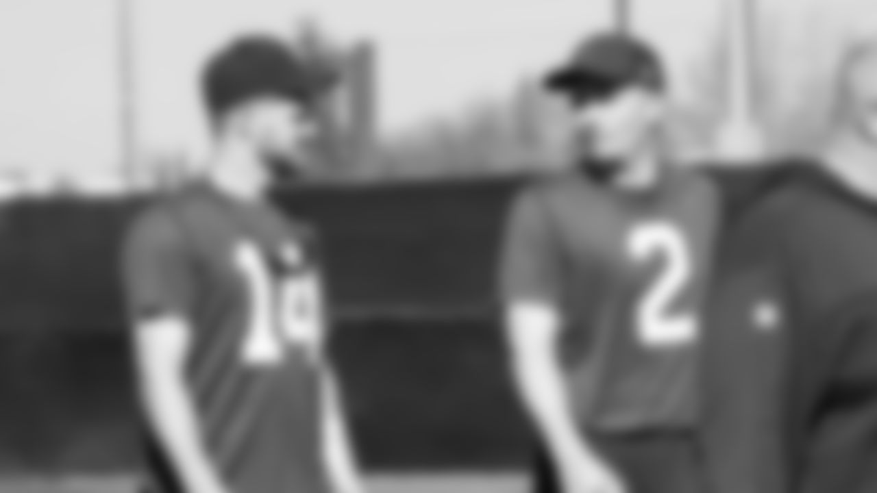 Seahawks quarterback Sam Darnold (14) and quarterback Drew Lock (2) practiced on Wednesday, February 4, 2026 in San Jose, California.