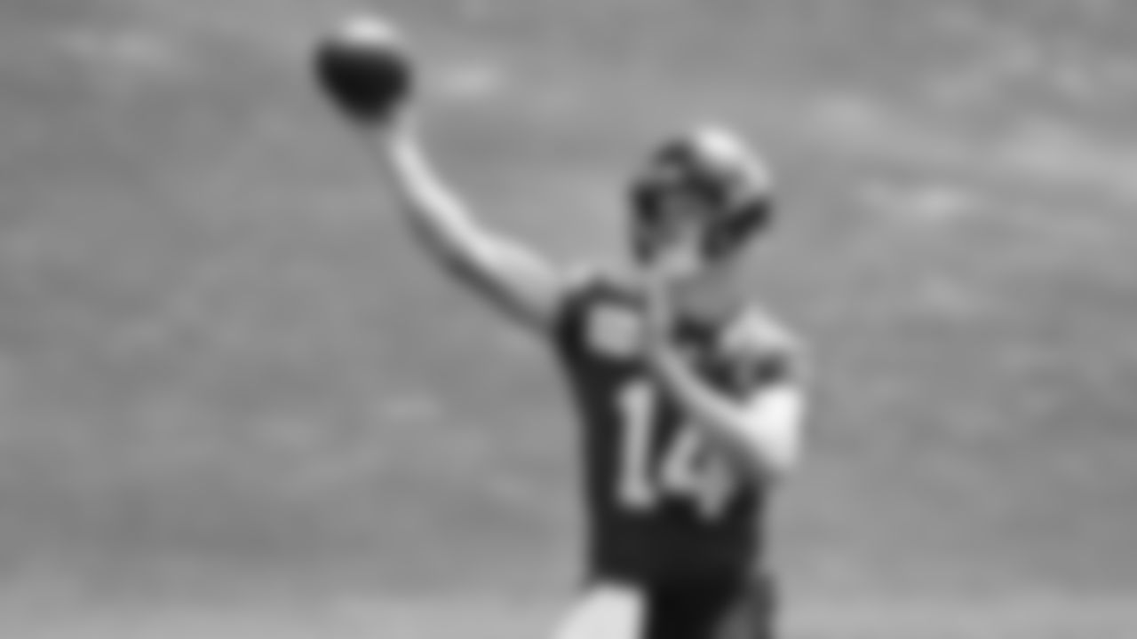 Seahawks quarterback Sam Darnold (14) practiced on August 19, 2025 at the Virginia Mason Athletic Center.