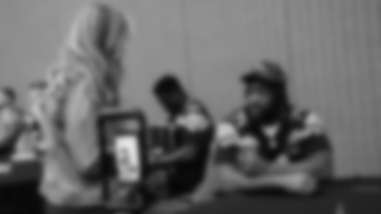 Seahawks tackle Josh Jones (74) at day two of press conference Media Availability on February 4, 2026.