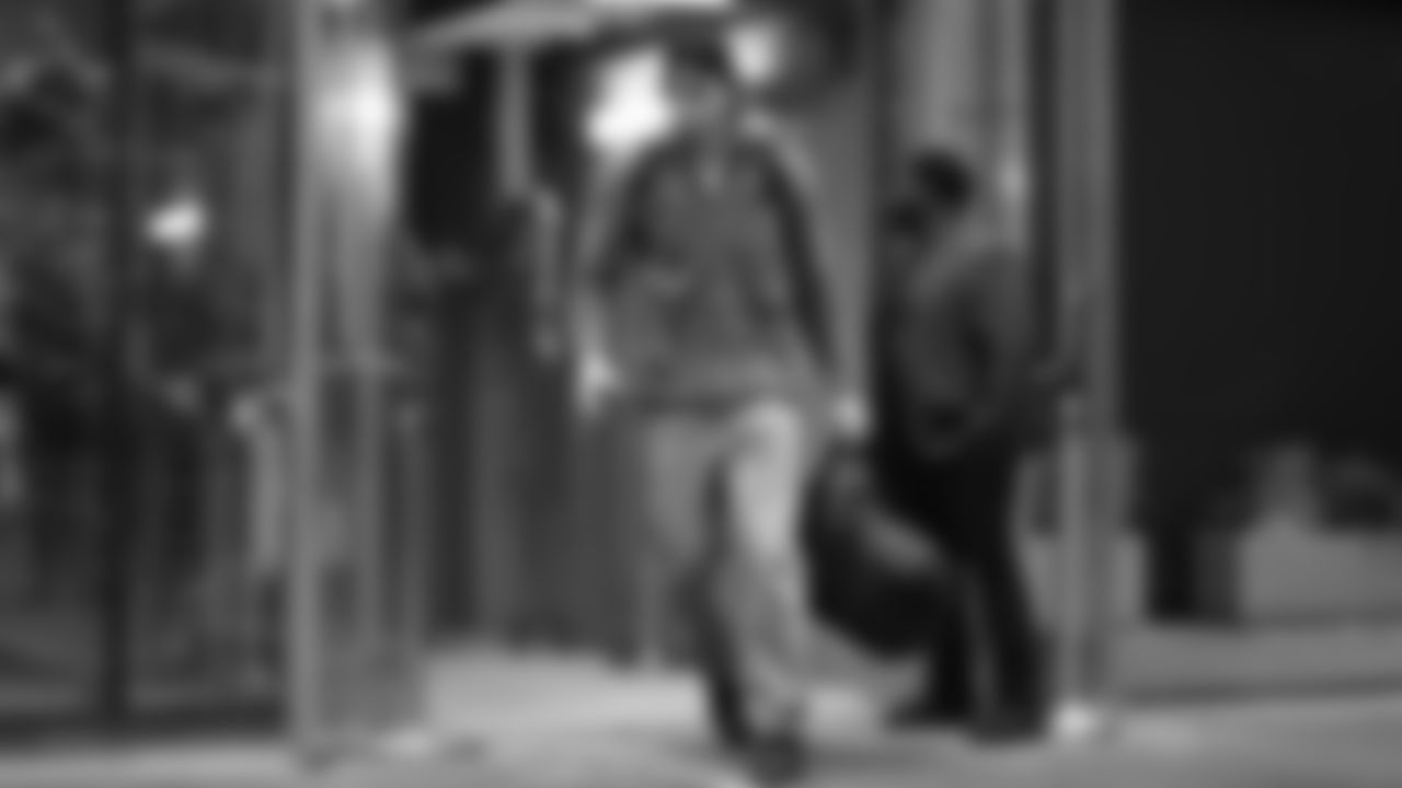 Seahawks tight end AJ Barner (88) departed the team hotel for the Week 17 matchup vs. Panthers on December 28, 2025.