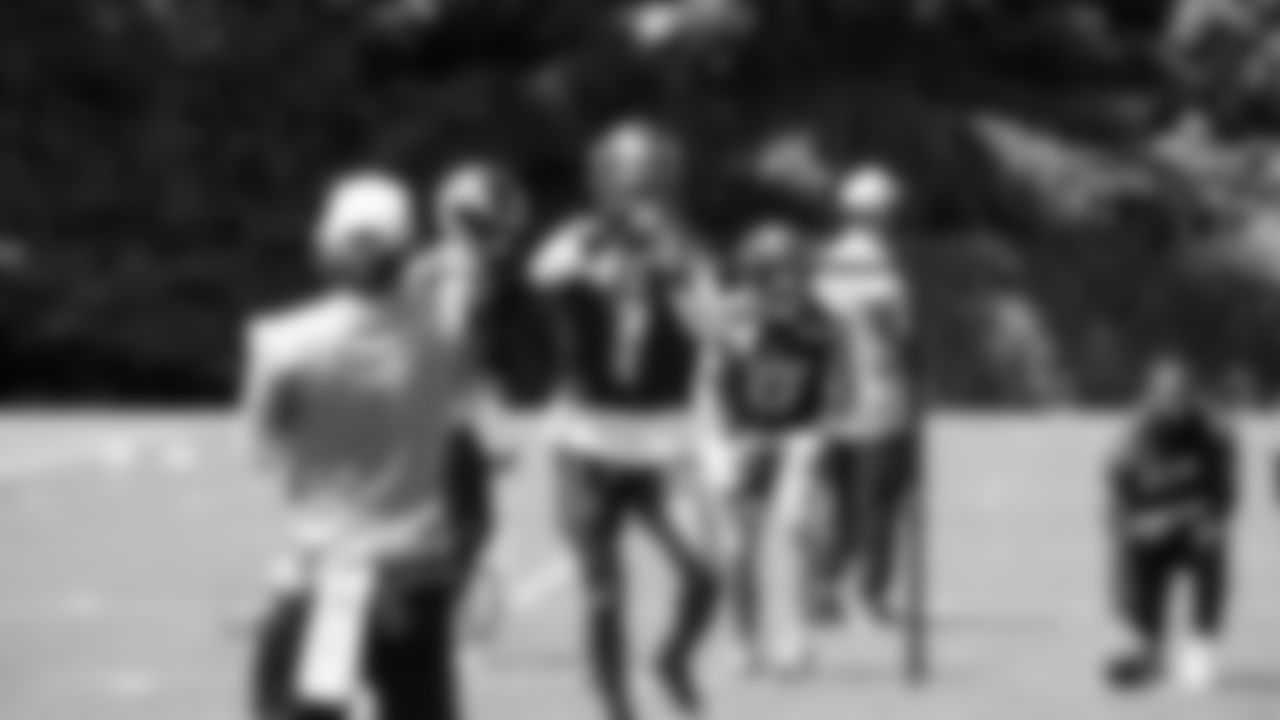 Seahawks wide receiver Marquez Valdes-Scantling (1) participated in a workout on day one of minicamp on Tuesday, June 10, 2025 at the Virginia Mason Athletic Center.