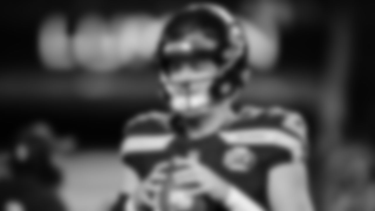 Seahawks quarterback Drew Lock (2) during pregame warmups at Lumen Field for the Week 7 matchup vs. Houston Texans on Monday Night Football.