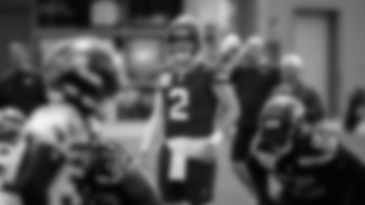 Seahawks quarterback Drew Lock (2) participated in a workout on day five of OTAs on Wednesday, June 4, 2025 at the Virginia Mason Athletic Center.
