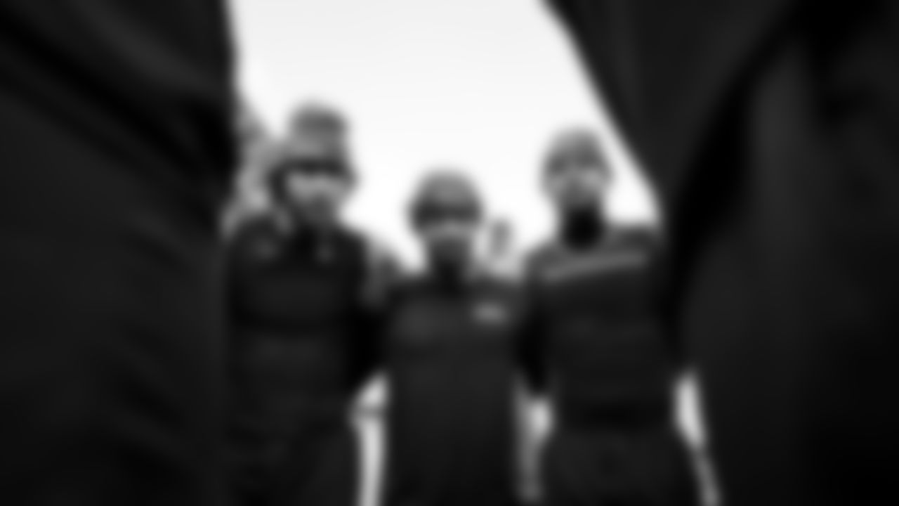 Seahawks tight end AJ Barner (88), wide receiver Jaxon Smith-Njigba (11) and tight end Elijah Arroyo (18) warm up at Lumen Field for the Week 10 matchup vs. the Arizona Cardinals.