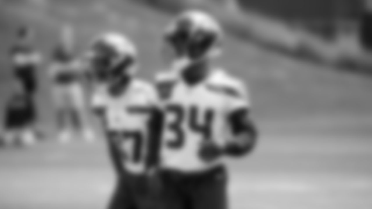 Seahawks cornerback Shemar Jean-Charles (34) participated in a workout on day five of OTAs on Wednesday, June 4, 2025 at the Virginia Mason Athletic Center.